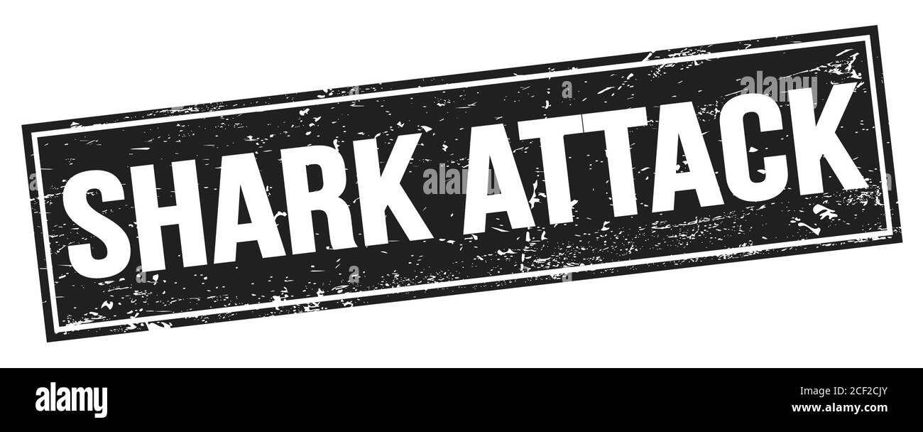 Testo ATTACCO SQUALO su nero grugnoso segno di timbro rettangolare. Foto Stock