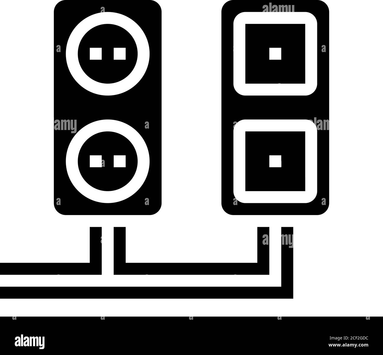 immagine vettoriale dell'icona del glifo di installazione dell'uscita dell'antenna e della presa Illustrazione Vettoriale