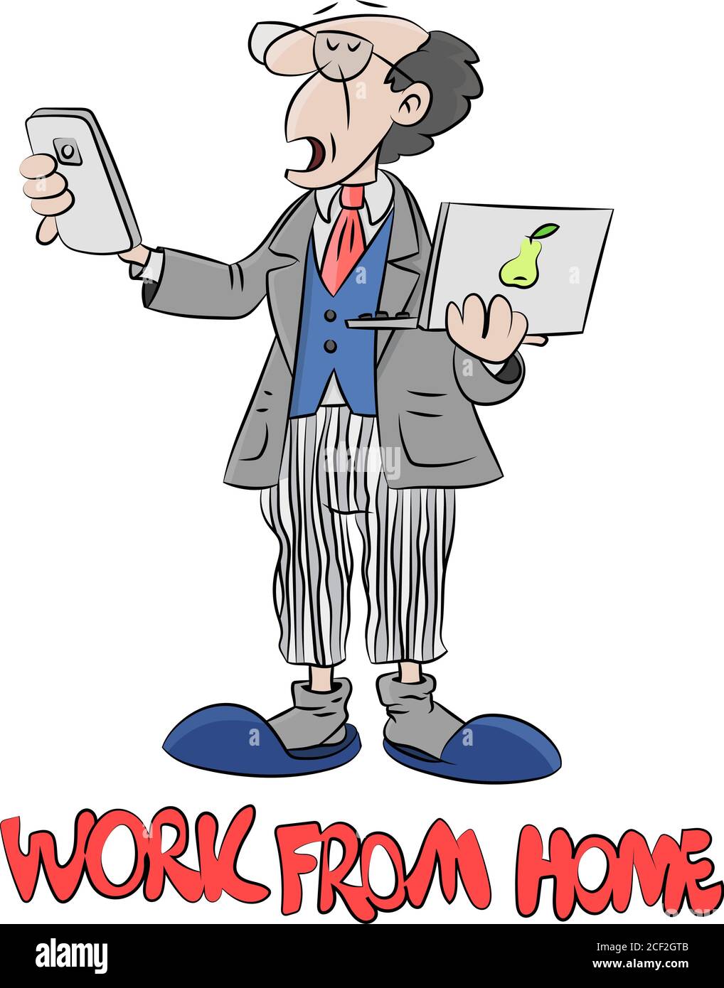 Cartoon uomo rimanere a casa e lavorare da casa per essere al sicuro da corona virus illustrazione vettore Illustrazione Vettoriale