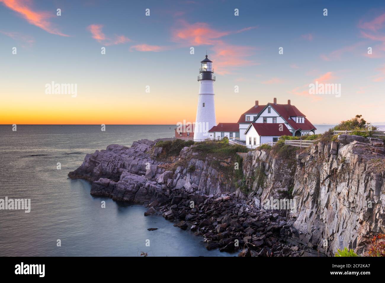 Portland, Maine, USA al Portland Head Light al mattino. Foto Stock