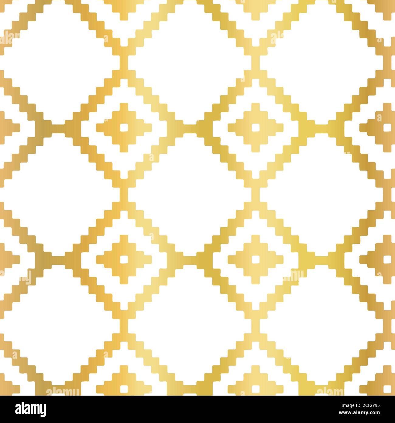 Lamina d'oro Abstract motivo vettoriale senza giunture con forme di rombo in ikat dorato su bianco. Sfondo geometrico ripetitivo faux metallic foil texture. Illustrazione Vettoriale
