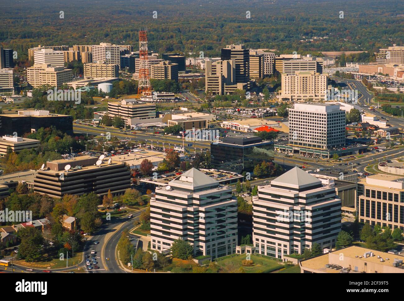TYSONS CORNER, VIRGINIA, USA - Vista aerea di Tysons Corner. Foto Stock