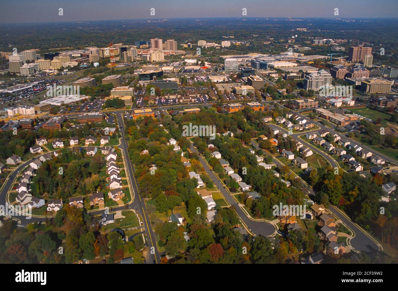 TYSONS CORNER, VIRGINIA, USA - Vista aerea di Tysons Corner. Foto Stock