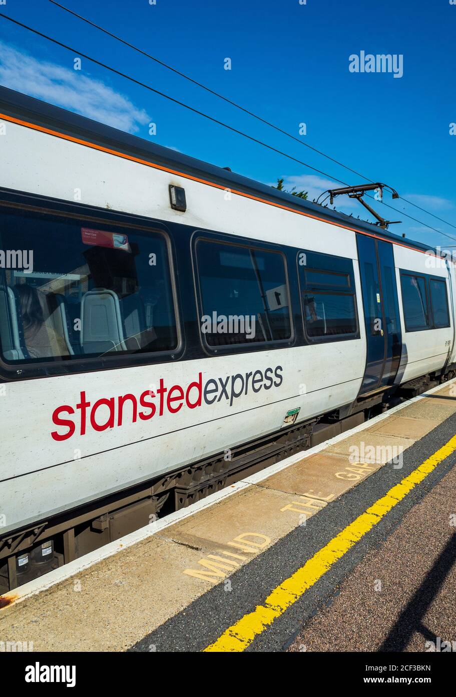 Treno espresso Greater Anglia Stansted. Treno Greater Anglia. Treno Stansted Express. Foto Stock
