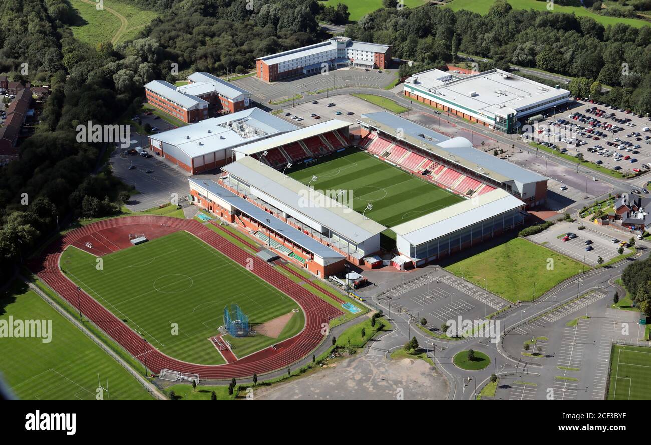 Vista aerea del Leigh Sports Village (luogo di attività sportive) a Leigh, Lancashire Foto Stock