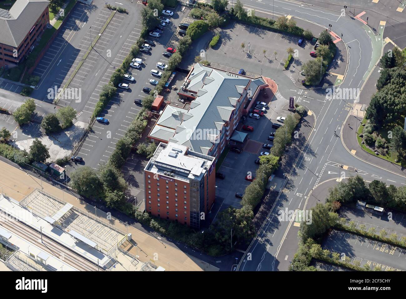 Vista aerea dell'hotel Premier Inn Manchester Old Trafford Foto Stock
