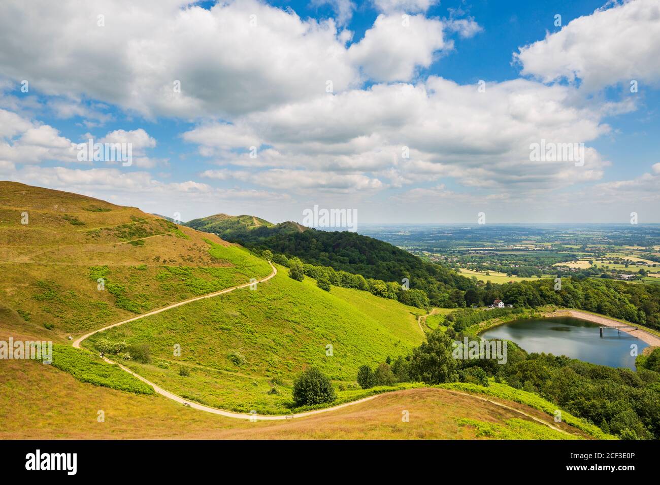 British Camp Iron Age Fort e Reservoir nelle colline di Malvern, Worcestershire, Inghilterra Foto Stock
