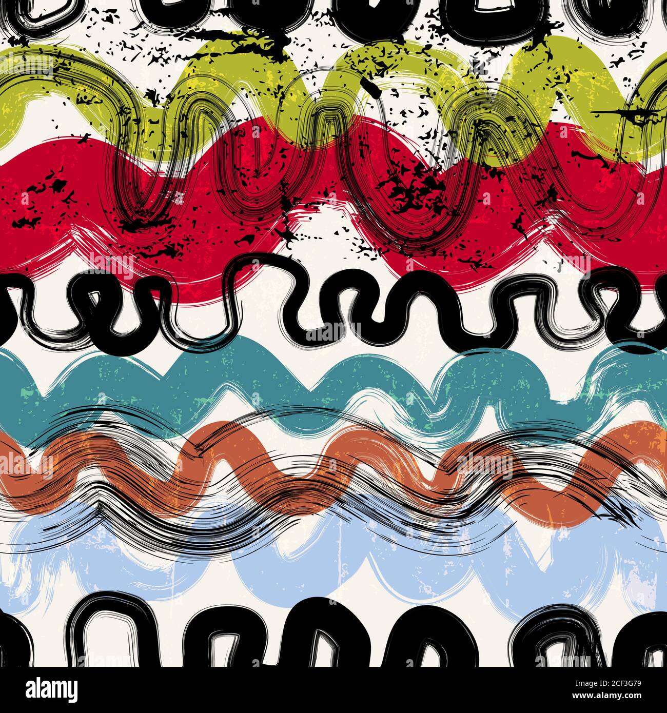 sfondo con pattern senza cuciture, con onde, strisce, tratti e schizzi Illustrazione Vettoriale
