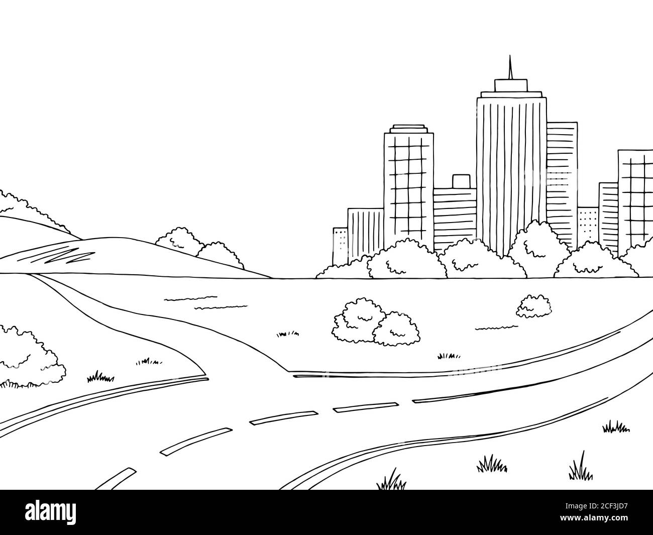 Road City graphic black white city disegno paesaggio città vettore illustrazione Illustrazione Vettoriale