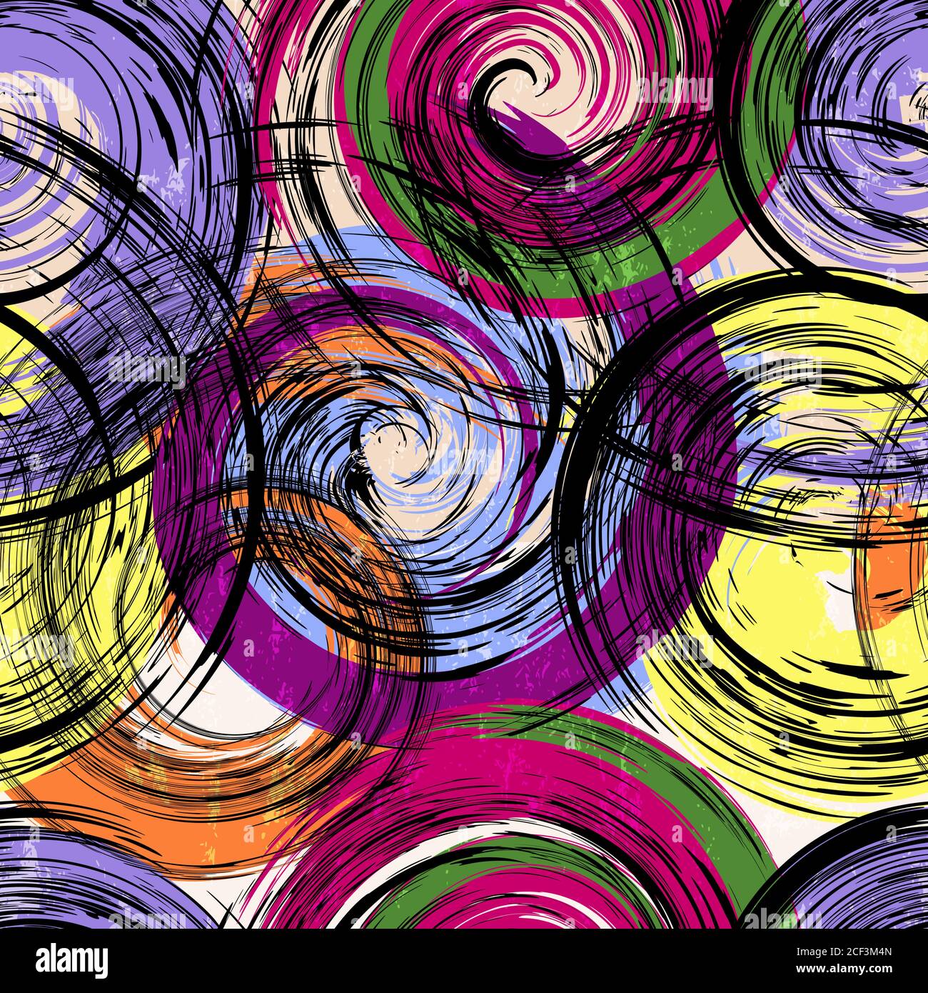 motivo di sfondo senza cuciture, con cerchi/onde, tratti e schizzi, grugnoso Illustrazione Vettoriale