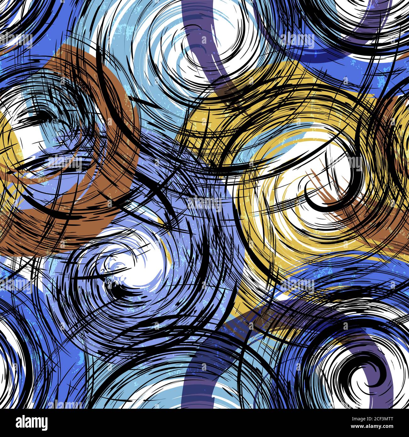 motivo di sfondo senza cuciture, con cerchi/onde, tratti e schizzi, grugnoso Illustrazione Vettoriale