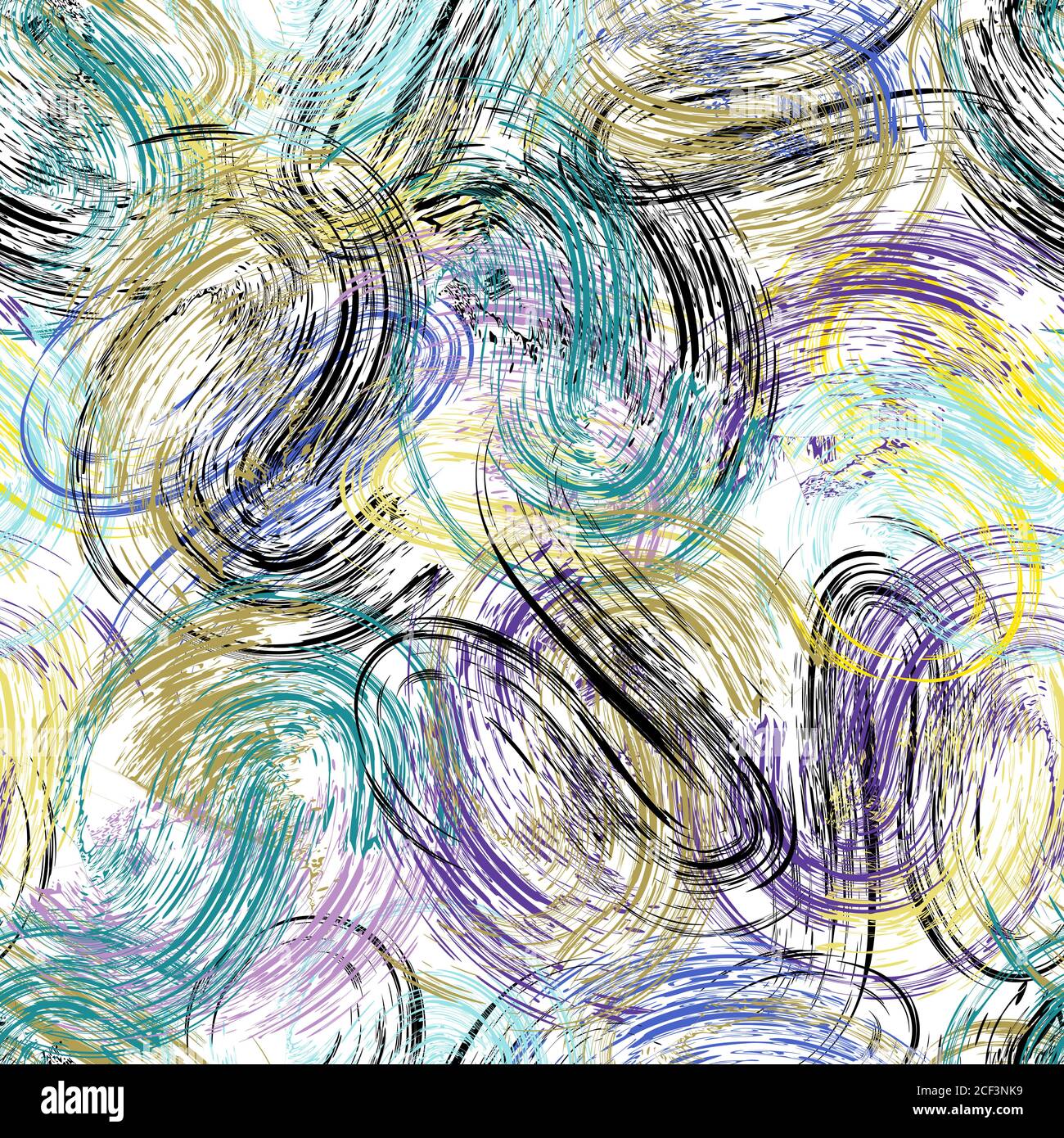 motivo di sfondo senza cuciture, con cerchi, tratti di vernice e schizzi Illustrazione Vettoriale