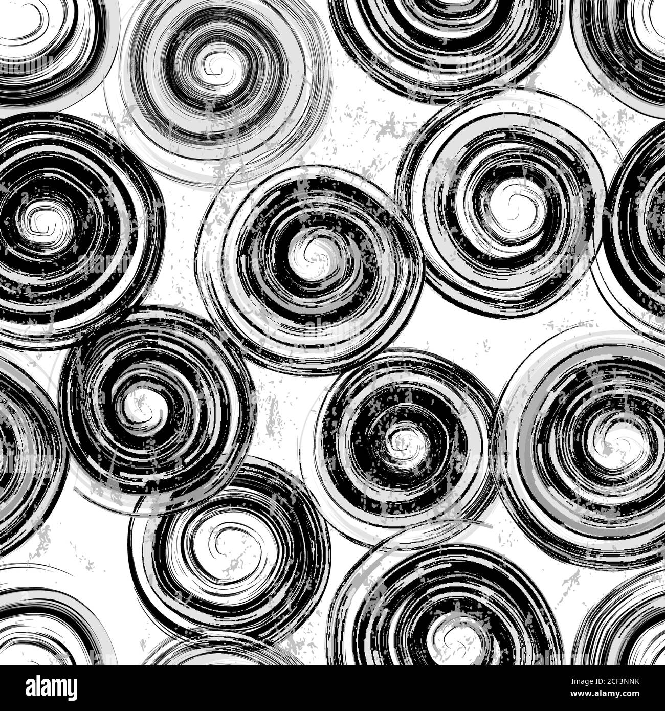 motivo di sfondo senza cuciture, con cerchi, tratti e schizzi, bianco e nero, grugnoso Illustrazione Vettoriale