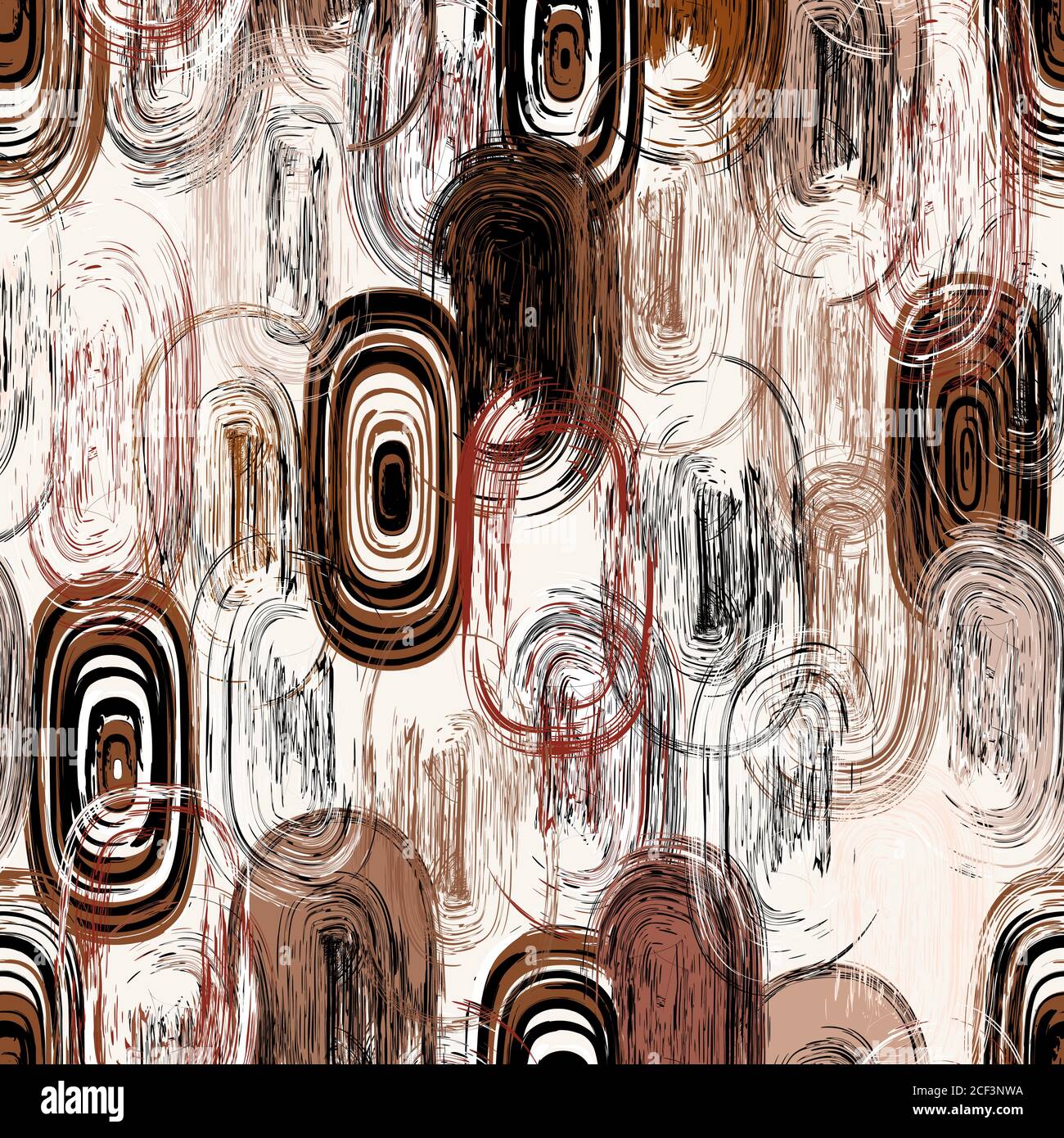 motivo di sfondo senza cuciture, con cerchi/ovali, tratti e schizzi, grugnoso Illustrazione Vettoriale