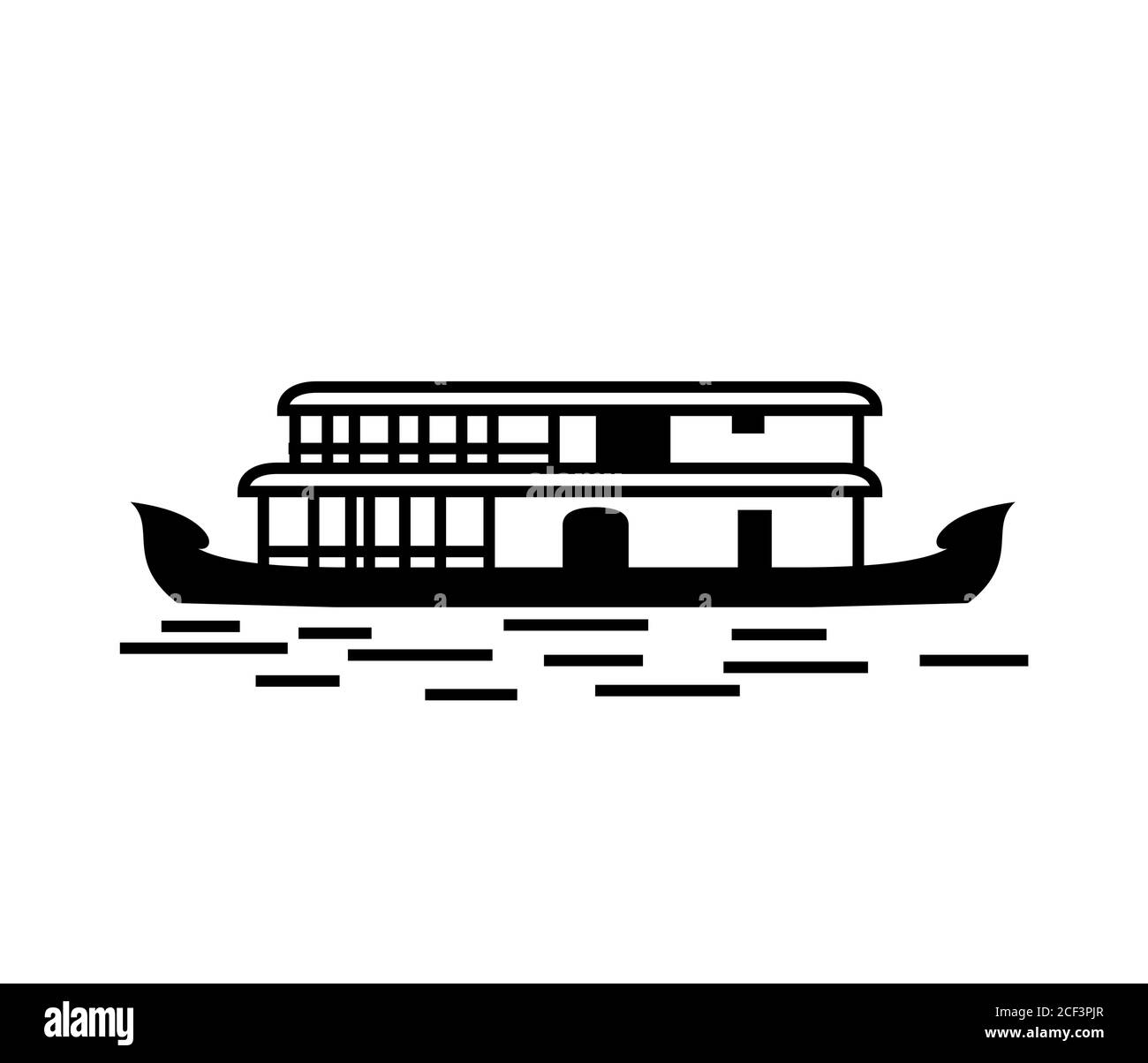 Kerala House Boat in backwater bianco e nero vettoriale design Illustrazione Vettoriale