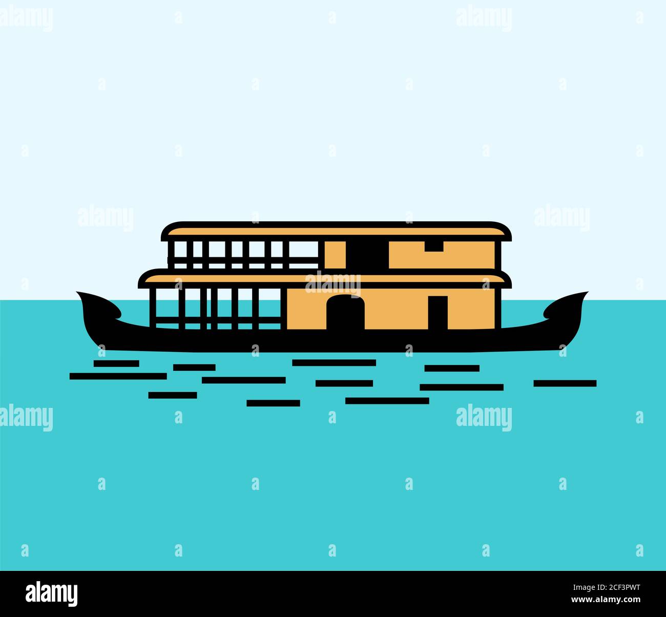 Kerala House Boat in backwater colore vettore design Illustrazione Vettoriale