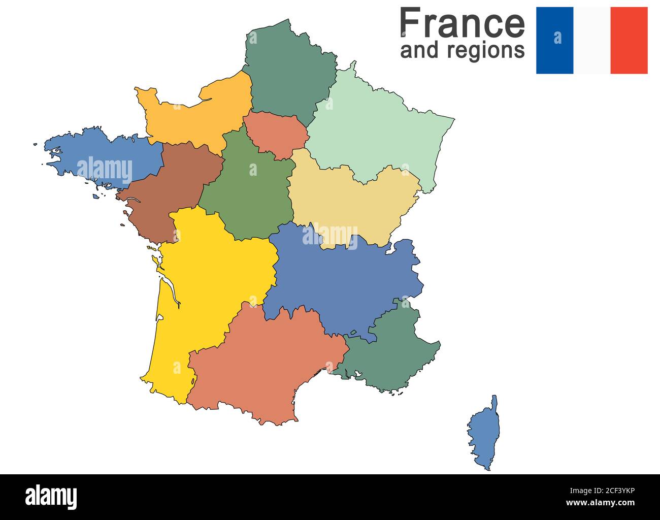 Sagome del paese europeo Francia e nuove regioni Illustrazione Vettoriale