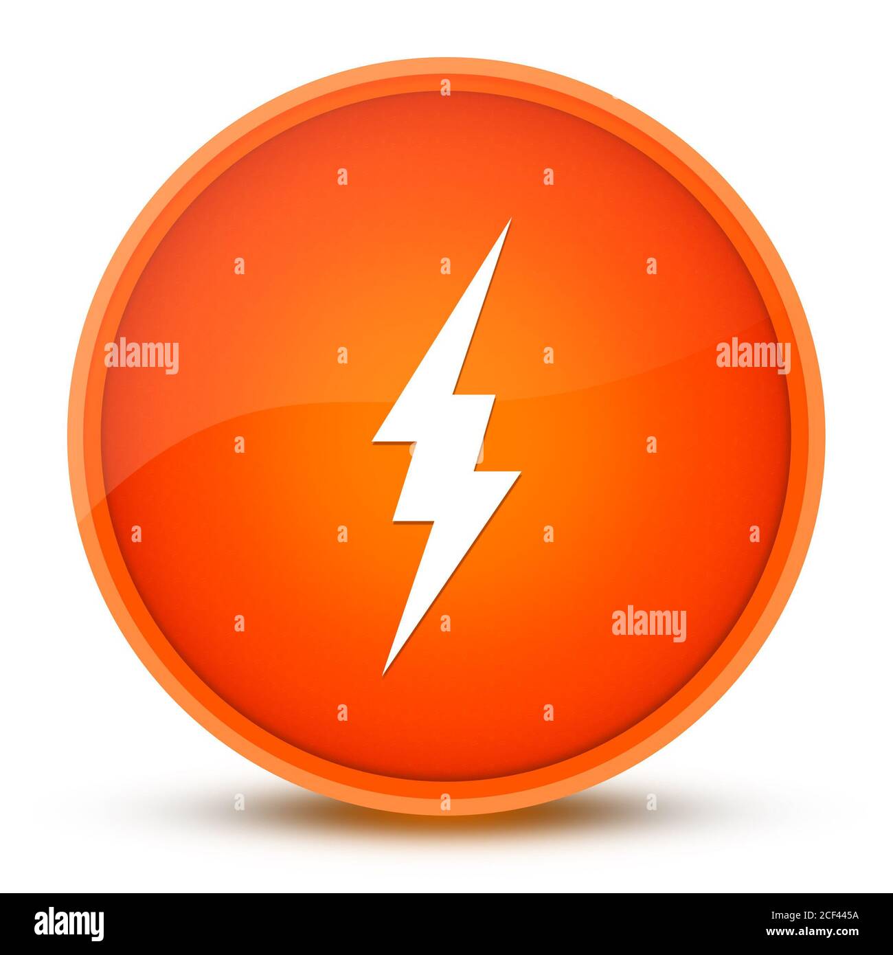 Icona Lightning isolata su pulsante rotondo arancione lucido illustrazione astratta Foto Stock
