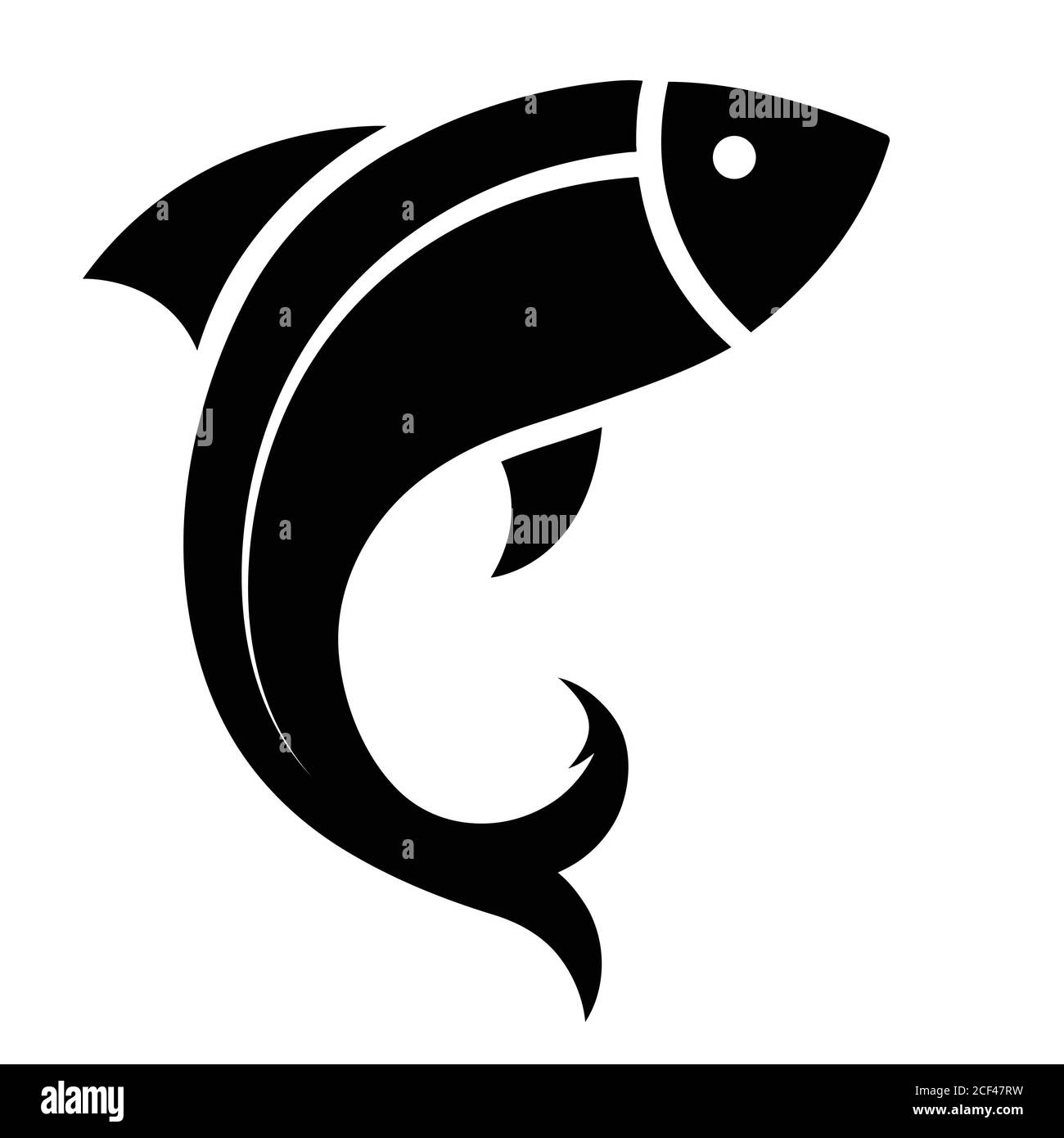 Icona pesce silhouette nera. Simbolo del logo pesca. Illustrazione Vettoriale