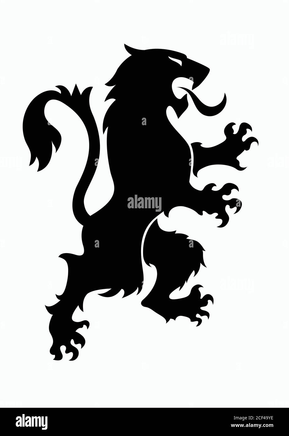 Silhouette nera con leone rampant araldico. Stemma. Elemento di design con logo eraldico. Illustrazione Vettoriale
