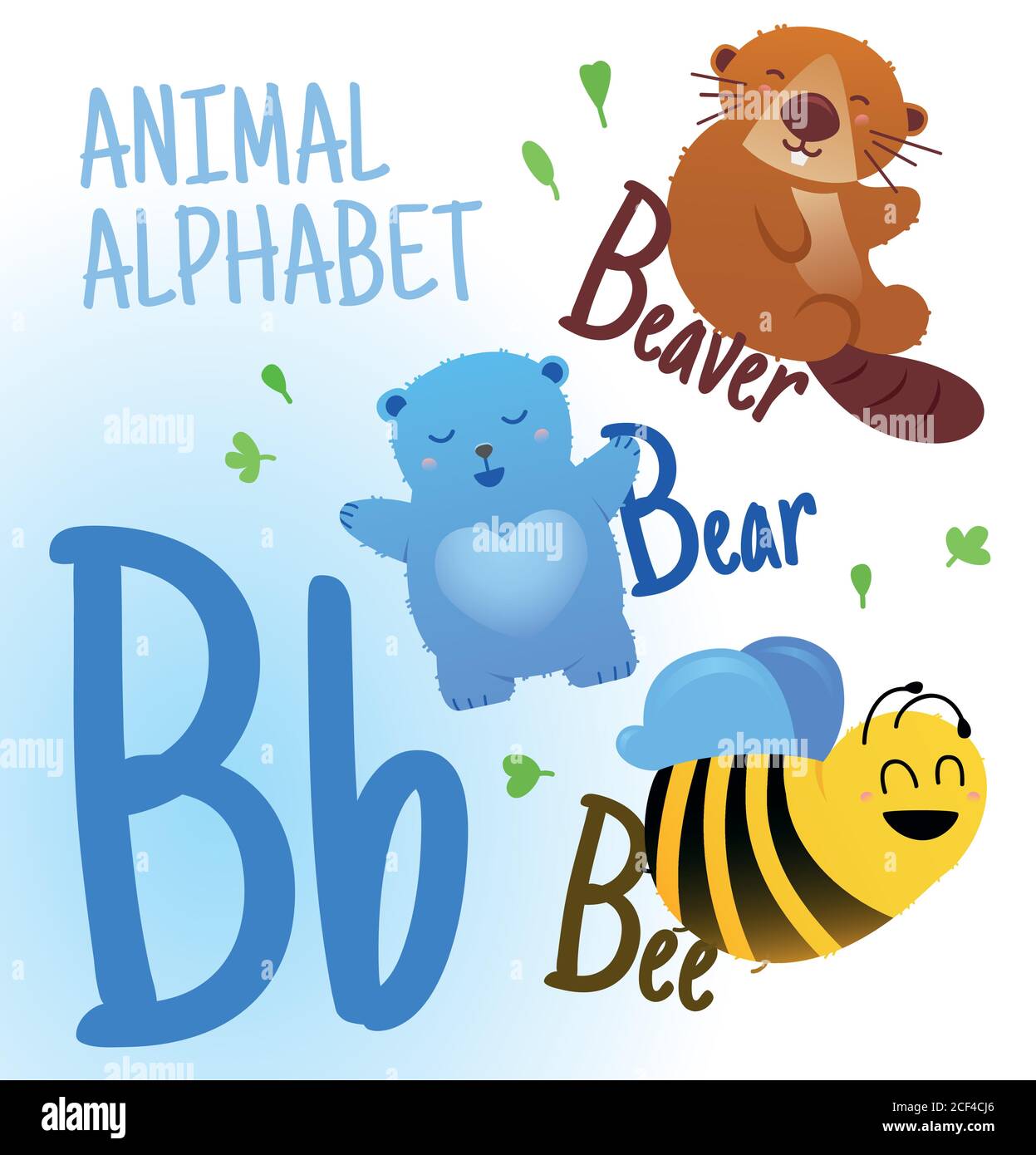 Alfabeto animale in vettore. Lettera P. Molto carino cartoon animali Beaver, Bear, Bee. Illustrazione Vettoriale