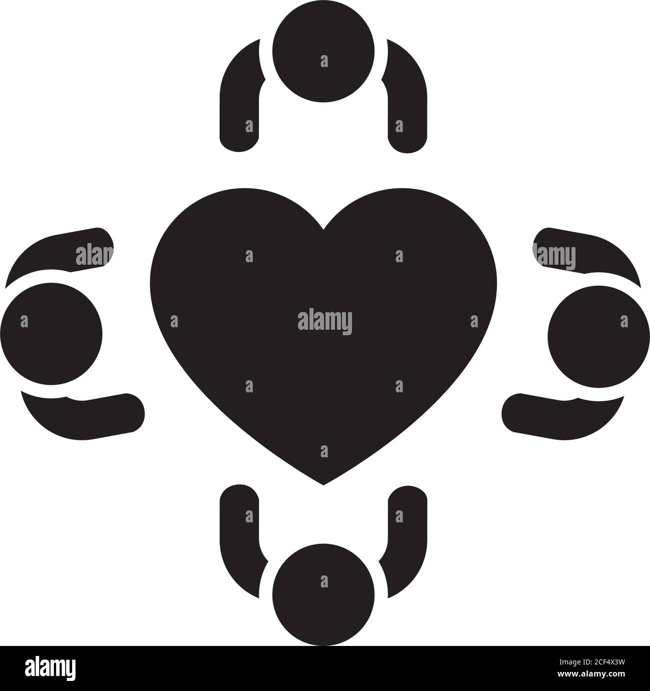 Persone che si siedono intorno A UN'icona Heart Table su sfondo bianco, stile silhouette, illustrazione vettoriale Illustrazione Vettoriale