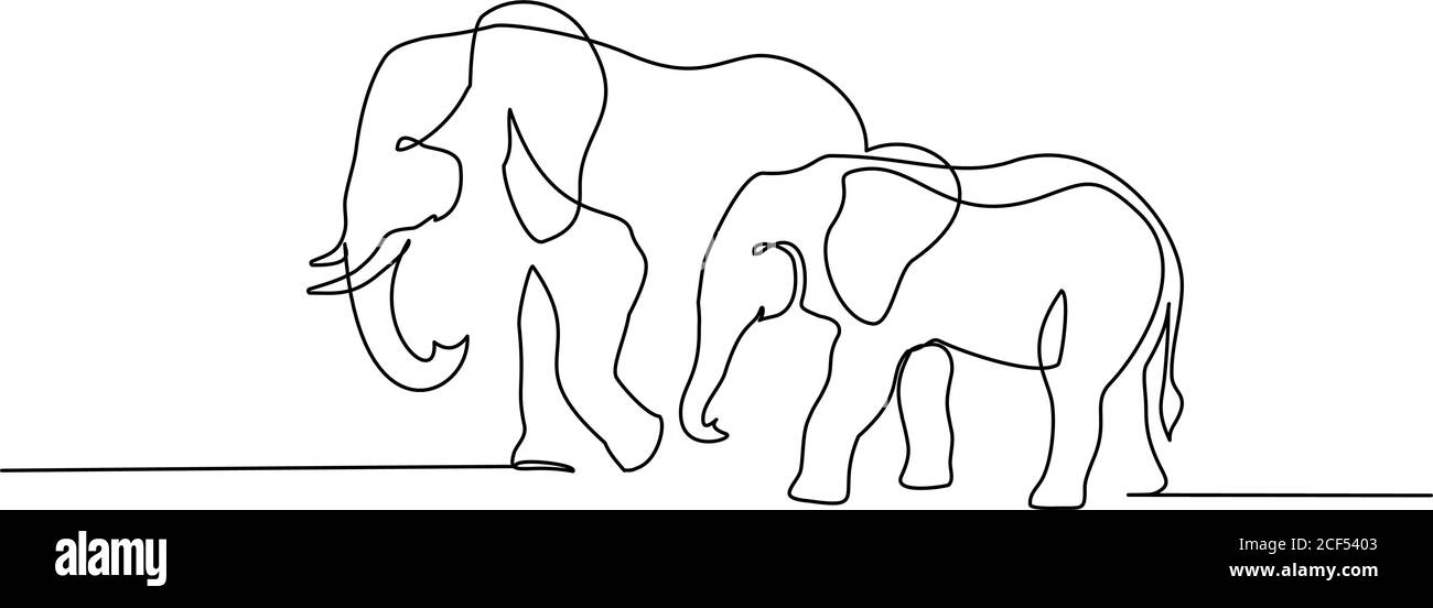 Elefante con simbolo del bambino. Disegno continuo di una linea. Logo dell'elefante. Illustrazione vettoriale Illustrazione Vettoriale