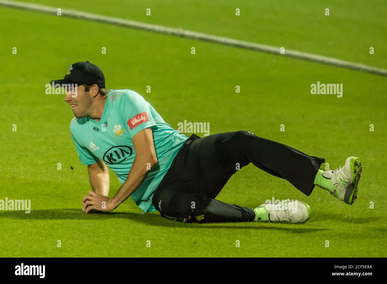 Londra, Regno Unito. 3 settembre 2020. Jamie Overton si è schierato con Surrey nell'Hampshire nella partita Vitality T20 Blast al Kia Oval. David Rowe/Alamy Live News Foto Stock