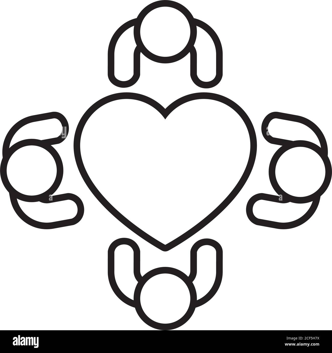 Persone che si siedono intorno A UN'icona Heart Table su sfondo bianco, stile linea, illustrazione vettoriale Illustrazione Vettoriale