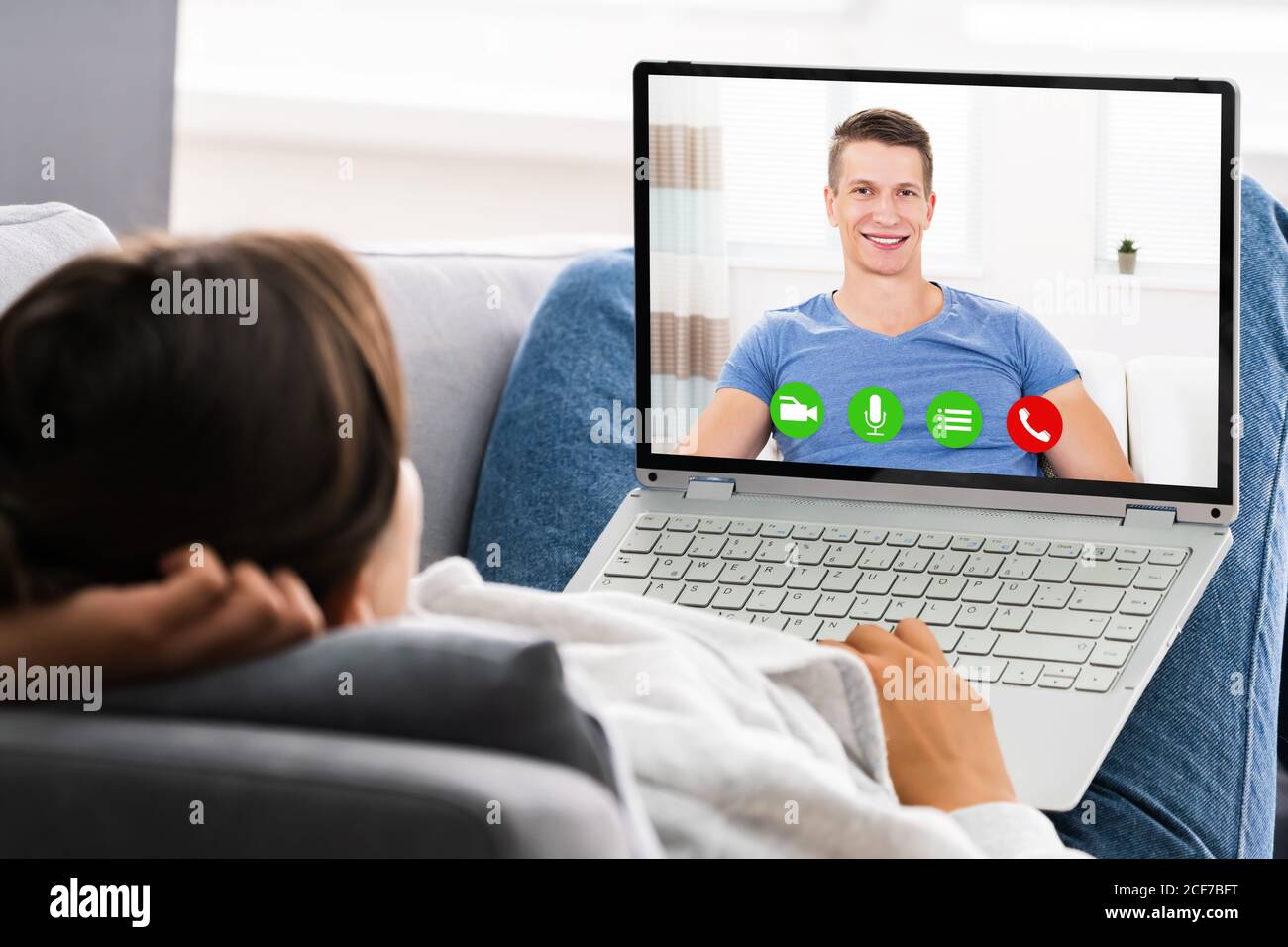 Online Dating Video Conference Call on computer Foto Stock