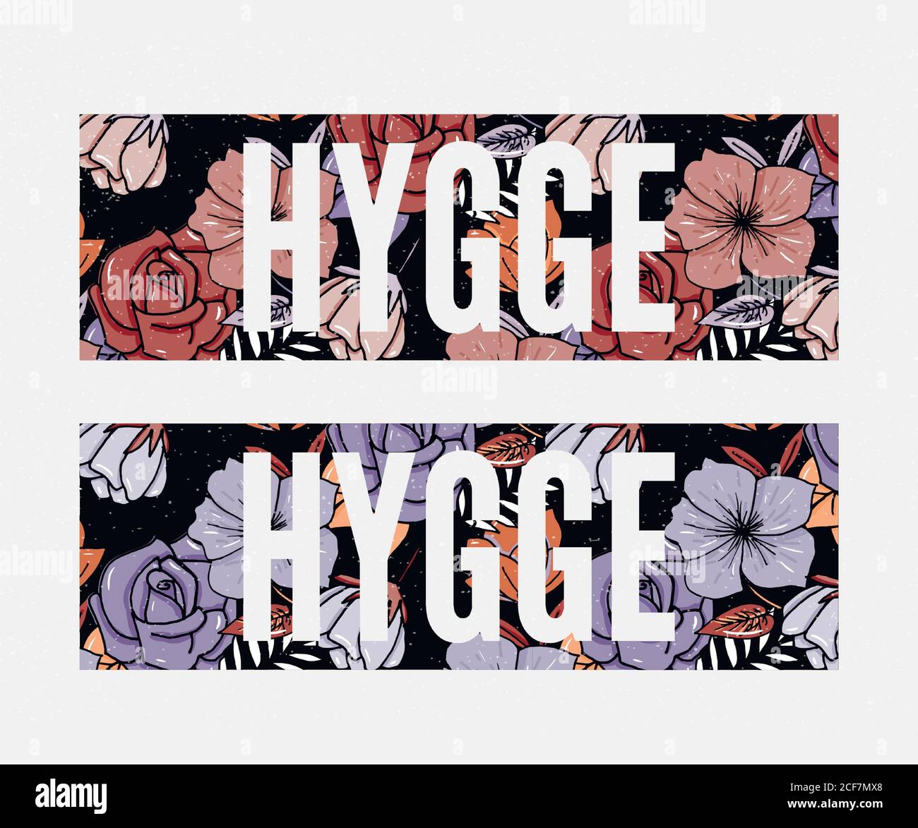 Slogan di hygge. Fiori sfondo Autunno colori tema di stile di vita hygge. Illustrazione vettoriale Illustrazione Vettoriale