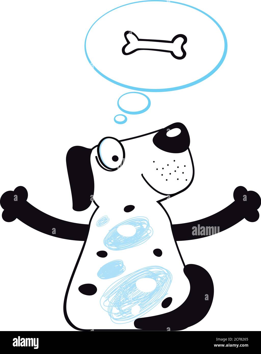 Logo Dog Dreams. Sognare e pensare gatto, pesce in nuvola di dialogo. Cartello per gli animali domestici food business. Illustrazione vettoriale colorata. Disegno isolato astratto. Illustrazione Vettoriale