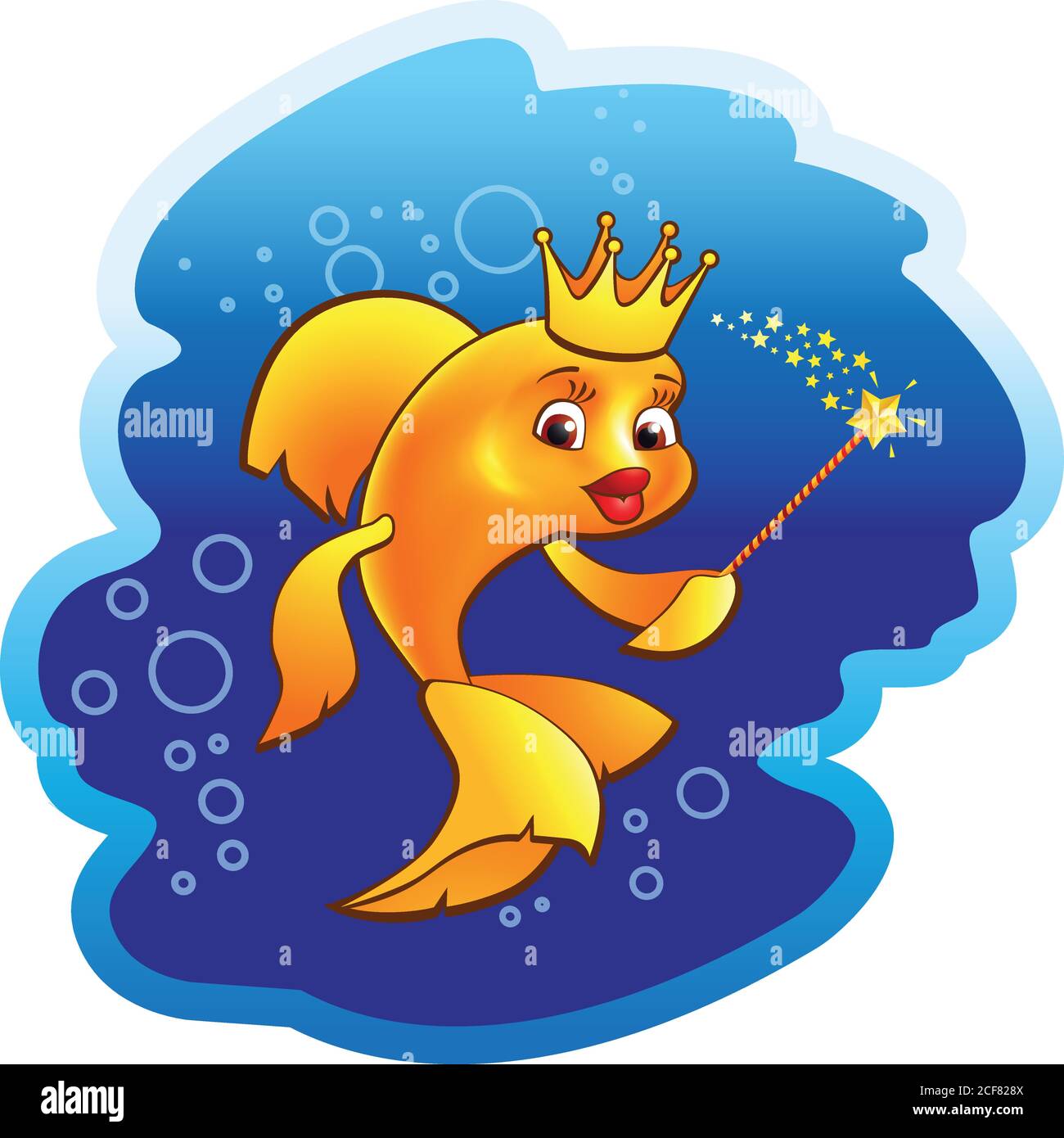 Illustrazione dell'animazione vettoriale della principessa dei pesci d'oro. Etnia fata magico simbolo di miracoli. Vintage Sea Animals segno regina con bacchetta. Bellezza e moda. Illustrazione Vettoriale
