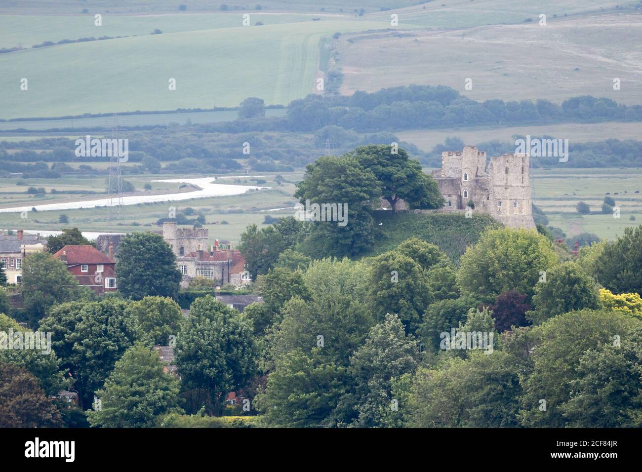 Lewes Castello guardando a sud dalle colline circostanti. East Sussex, Regno Unito. Foto Stock