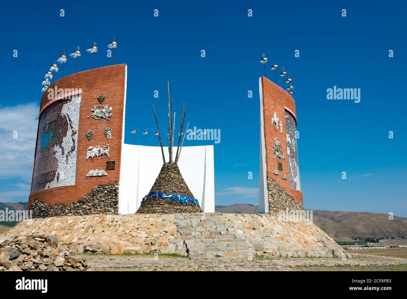 Monumento dell'Impero Mongolo a Kharkhorin (Karakorum), Mongolia. Karakorum fu la capitale dell'Impero Mongolo tra il 1235 e il 1260. Foto Stock