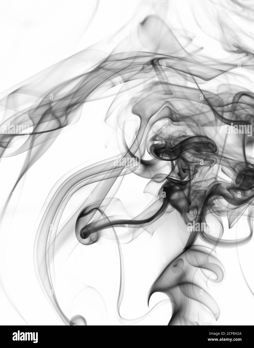 Abstract black smoke swirl sfondo su sfondo bianco Foto Stock