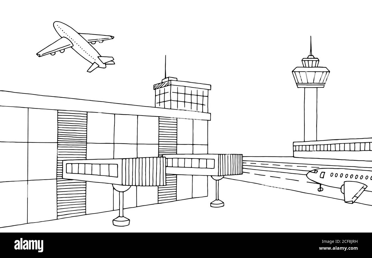 Vettore grafico AirPort illustrazione schizzo bianco nero Illustrazione Vettoriale