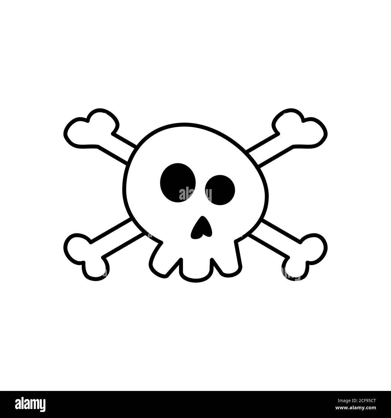 Disegno del doodle del cranio. Divertente cranio halloween con crossbone. Tradizione spooky. Il giorno del simbolo morto. Icona linea. Contorno nero su bianco. Vettore Illustrazione Vettoriale