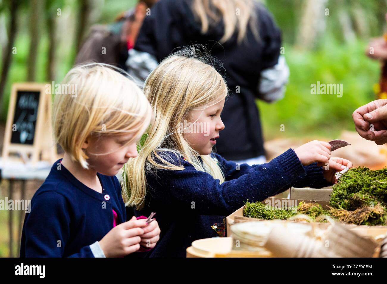 Monkey fare creativo natura arte workshop a noi non sono Un festival socialmente distanziato evento a Pippingford Park - campeggio con un'atmosfera da festival Foto Stock