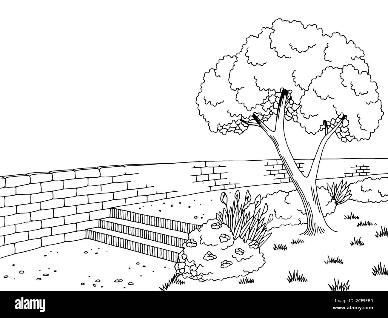 Grafico di parcheggio bianco nero illustrazione dello schizzo del paesaggio vettore Illustrazione Vettoriale