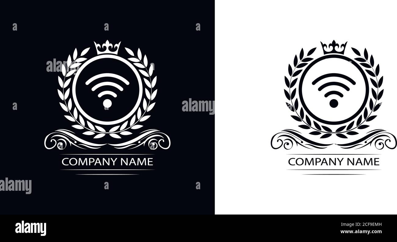 wifi logo modello royal vettore di lusso azienda decorativa emblema con corona Illustrazione Vettoriale