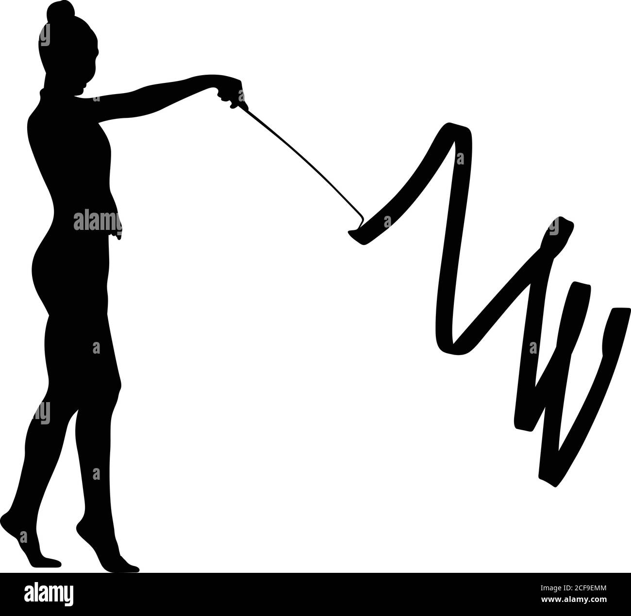 ginnastica artistica ragazza con nastro nero silhouette Illustrazione Vettoriale