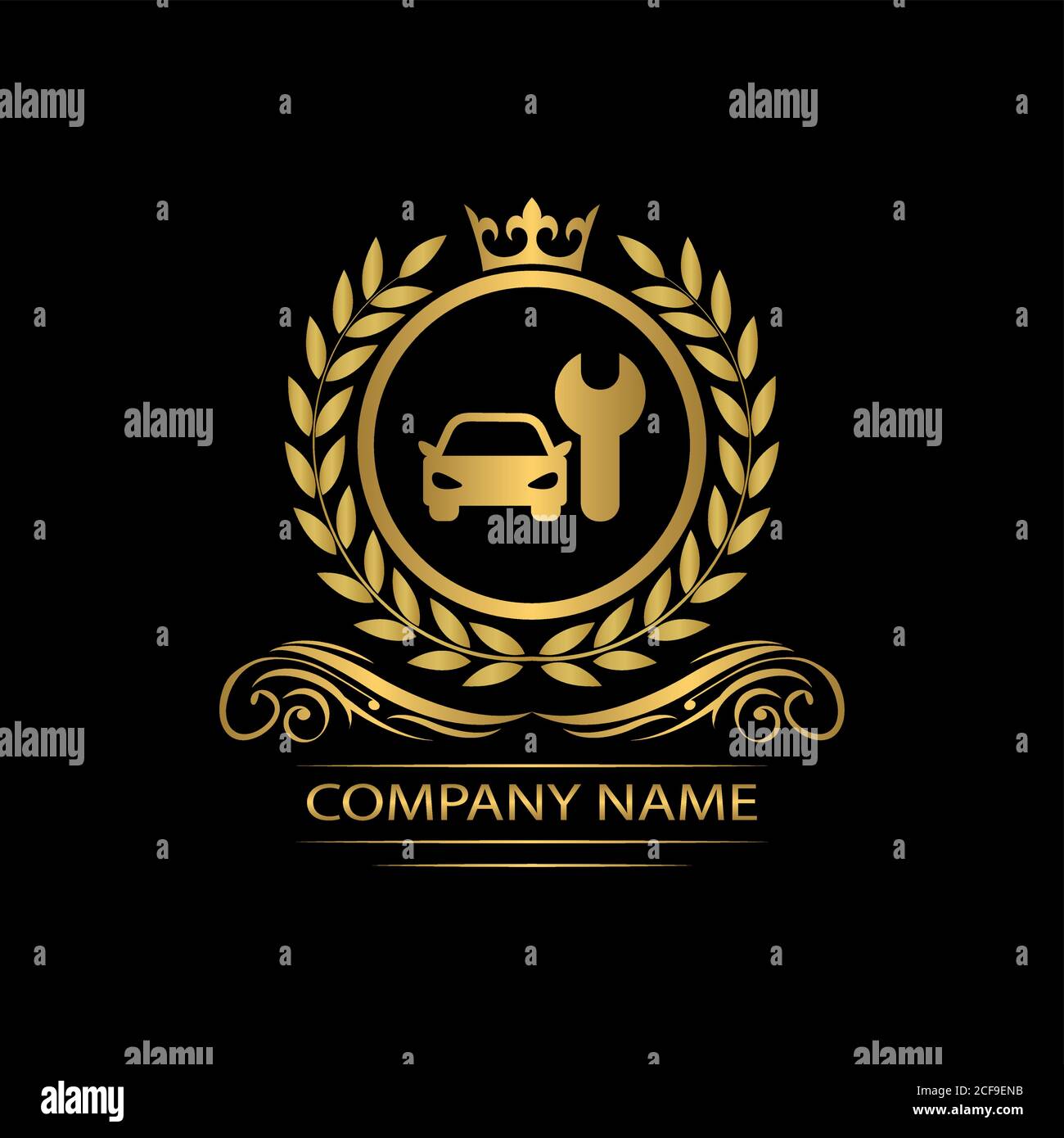 logo di servizio auto modello royal vettore di lusso azienda emblema decorativo con corona Illustrazione Vettoriale