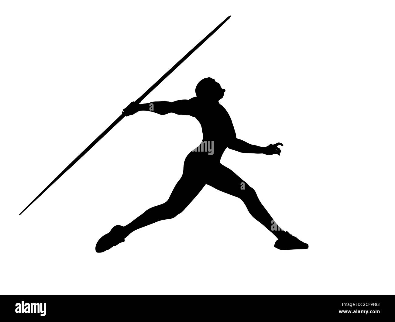 javelin throw atleta maschile silhouette nera su sfondo bianco Foto Stock
