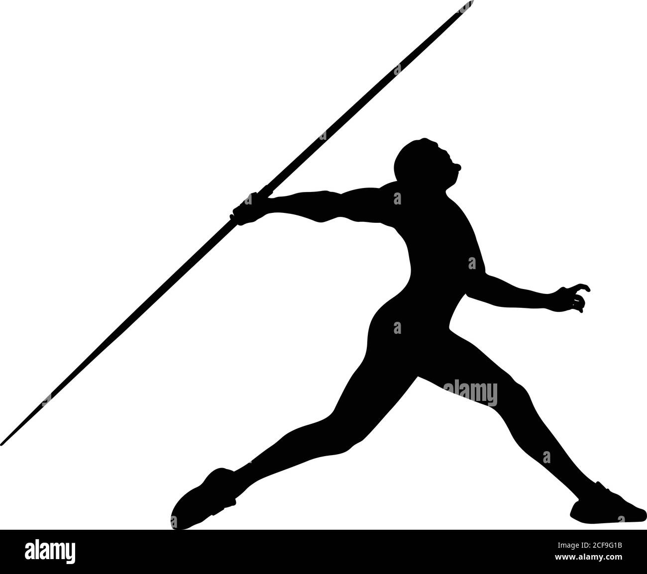 javelin throw atleta maschile silhouette nera su sfondo bianco Illustrazione Vettoriale