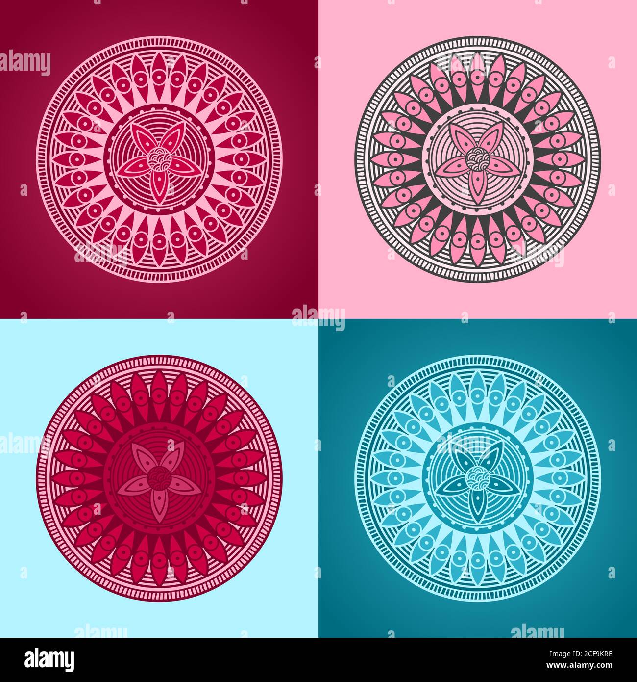 Insieme di elementi di disegno - cerchi ripetuti. Illustrazione vettoriale colorata. Illustrazione Vettoriale
