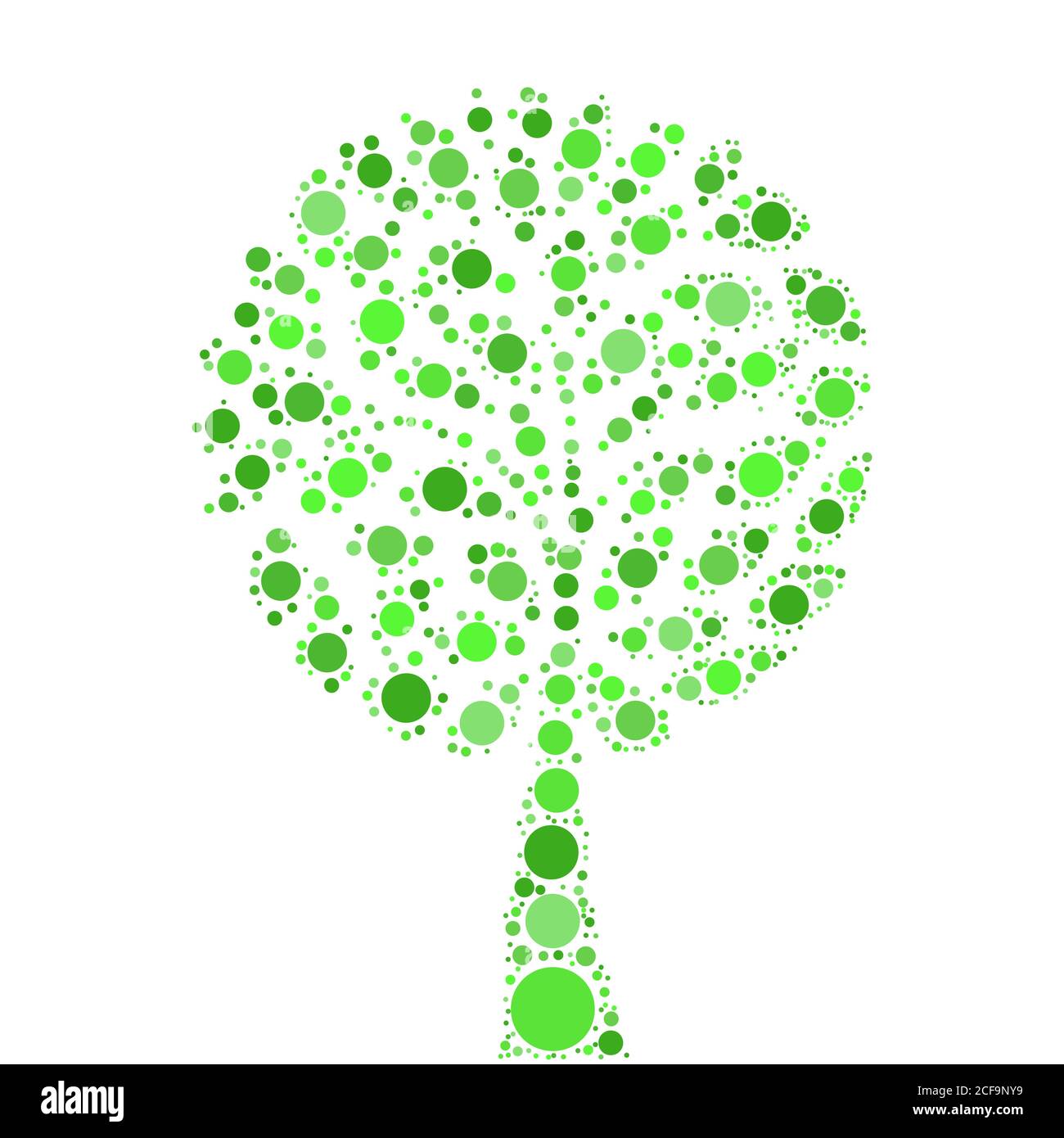 Albero mosaico di punti verdi su sfondo bianco. Illustrazione vettoriale. Illustrazione Vettoriale