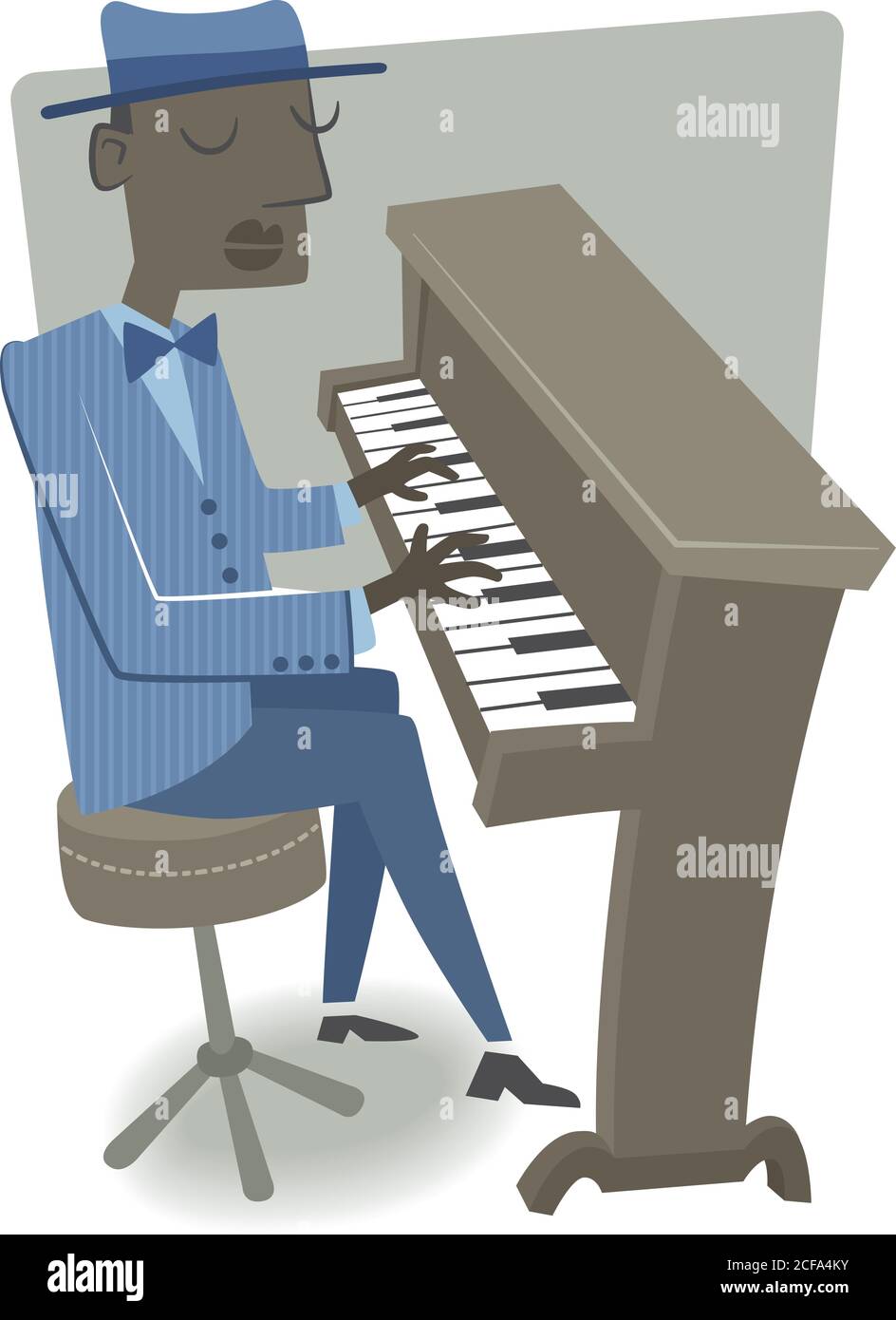 Illustrazione in stile retrò di un uomo che suona il pianoforte. Illustrazione Vettoriale