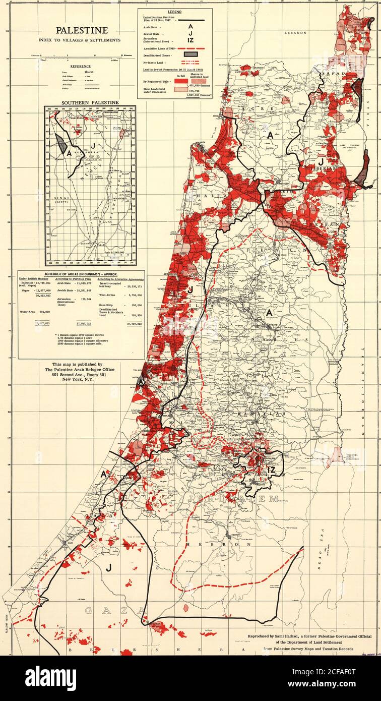 Palestina - 1949 - villaggi e insediamenti Foto Stock