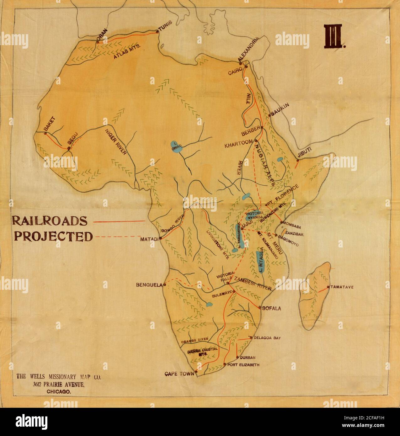 Ferrovia Mappa di Africa - 1908 - Percorsi proiettata Foto Stock